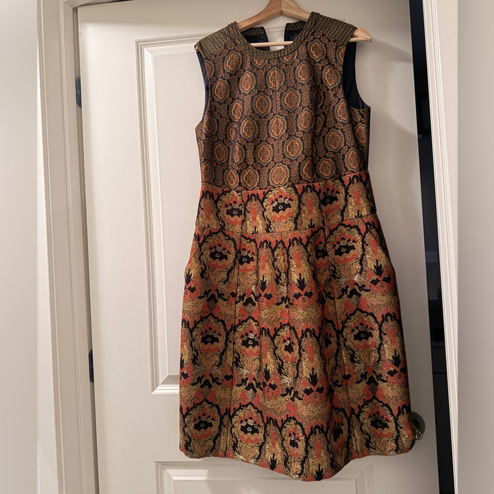 Etro Brown and Gold Short Sleeve Dress